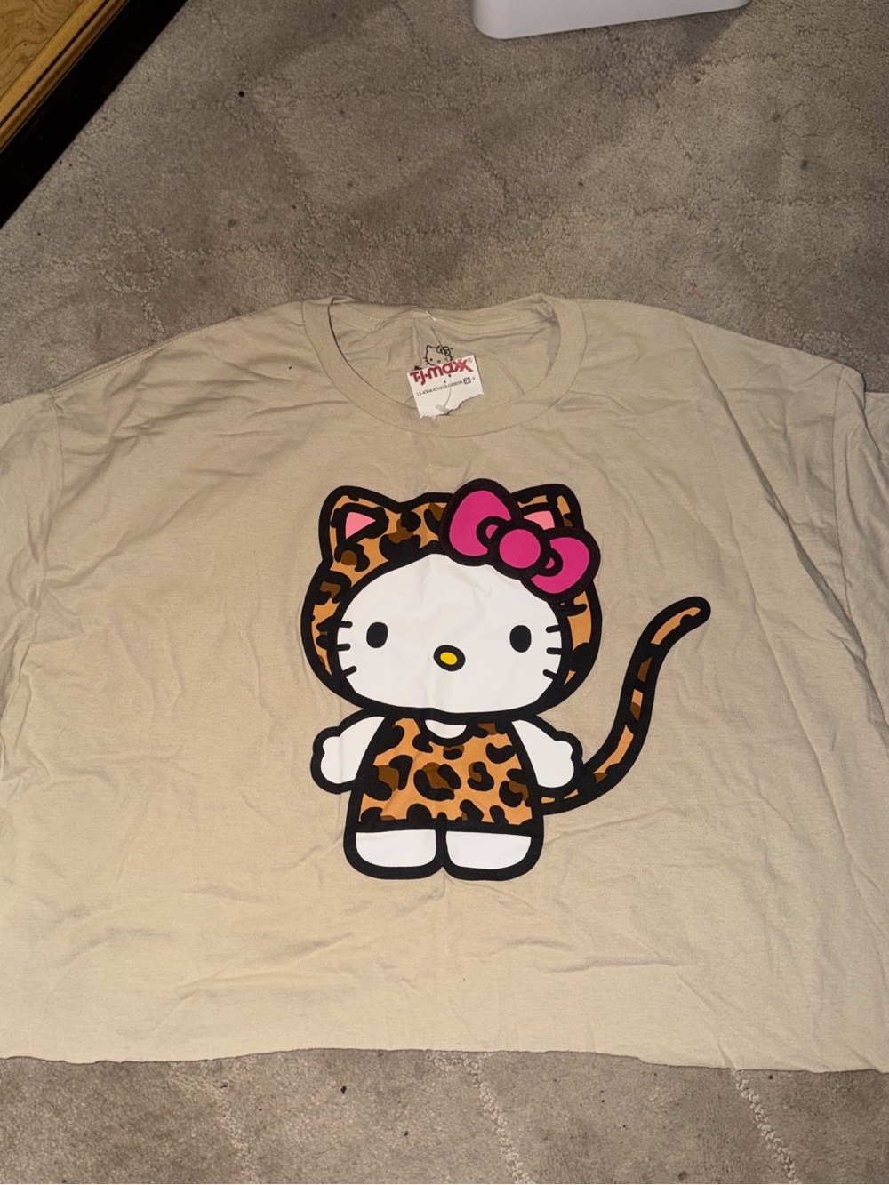 Sanrio Hello Kitty Leopard Print Crop Top in Cream with Pink Bow